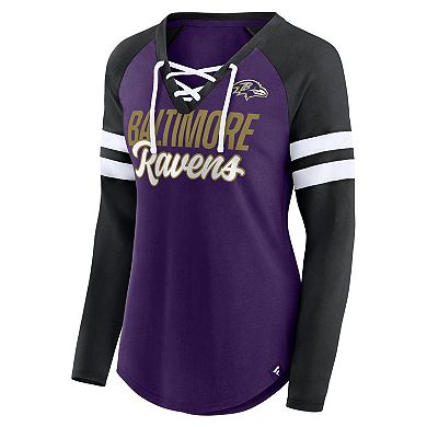 Women's Fanatics Branded Purple/Black Baltimore Ravens Plus Size True to Form Lace-Up V-Neck Raglan Long Sleeve T-Shirt
