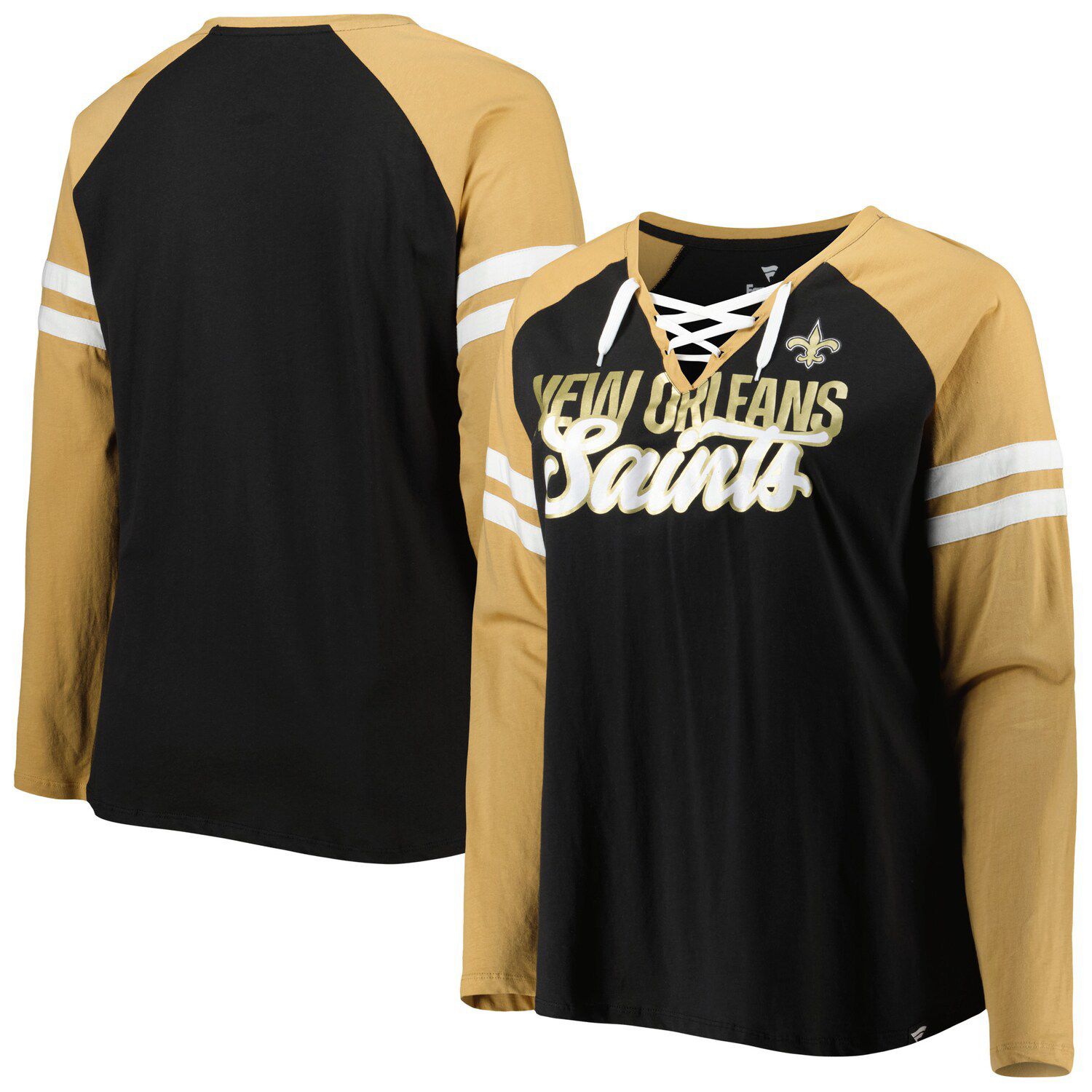 Women's Fanatics Branded Charcoal Vegas Golden Knights Spirit Lace-Up V-Neck Long Sleeve Jersey T-Shirt