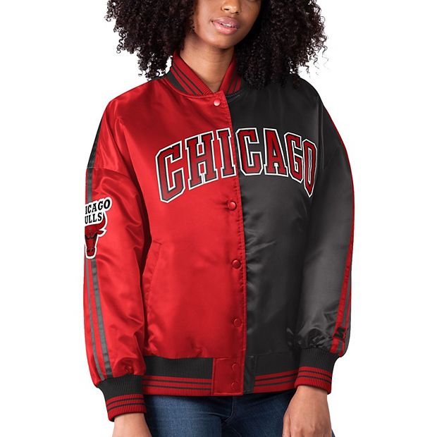 Women's Starter Red Chicago Bulls Full Count Satin Full-Snap Varsity Jacket Size: Medium