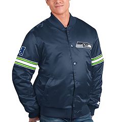 Men's Starter College Navy/Neon Green Seattle Seahawks Playoffs Color Block  Full-Zip Hoodie