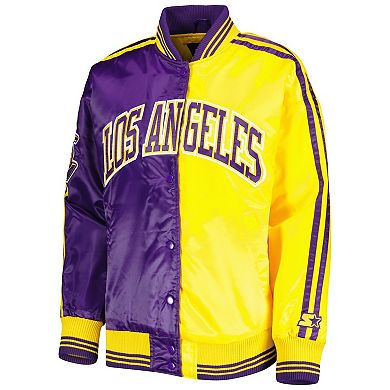 Women's Starter Purple/Gold Los Angeles Lakers Split Colorblock Satin Full-Snap Varsity Jacket
