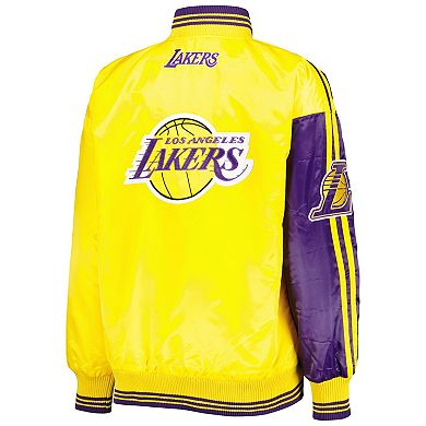 Women's Starter Purple/Gold Los Angeles Lakers Split Colorblock Satin Full-Snap Varsity Jacket