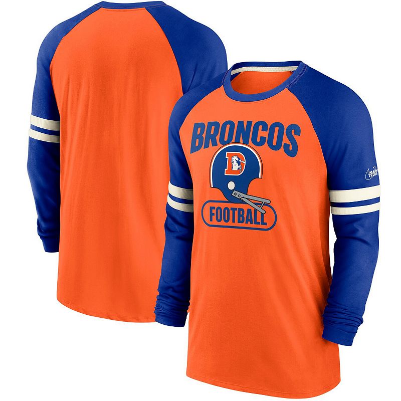 Mens Nike Orange/Royal Denver Broncos Throwback Raglan Long Sleeve T-Shirt
