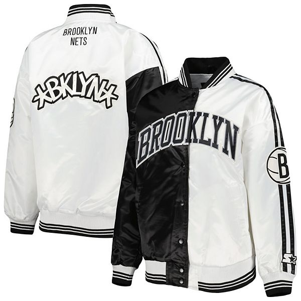 Women's Brooklyn Nets Starter Black/Silver Fan Girl Satin Raglan Full-Zip  Jacket