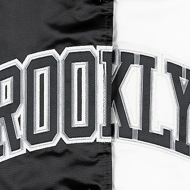 Women's Starter Black/White Brooklyn Nets Split Colorblock Satin Full-Snap Varsity Jacket