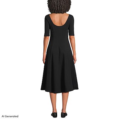 Women's Lands' End Elbow Sleeve Midi Fit & Flare Dress