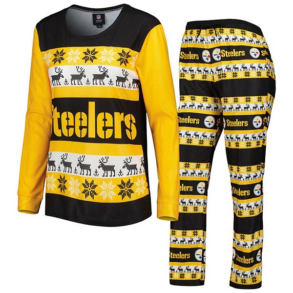 Men's Concepts Sport Black/Gold Pittsburgh Steelers Meter Long Sleeve T- Shirt & Pants Sleep Set