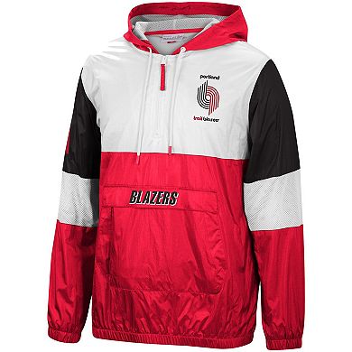 Men's Mitchell & Ness Scarlet Portland Trail Blazers Hardwood Classics Surprise Win Quarter-Zip Jacket