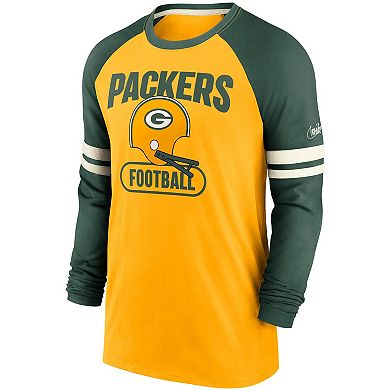 Men's Nike Gold/Green Green Bay Packers Throwback Raglan Long Sleeve T-Shirt