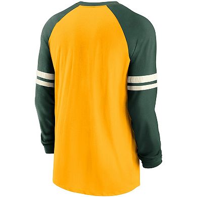 Men's Nike Gold/Green Green Bay Packers Throwback Raglan Long Sleeve T-Shirt