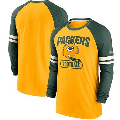 Men's Nike Gold/Green Green Bay Packers Throwback Raglan Long Sleeve T-Shirt