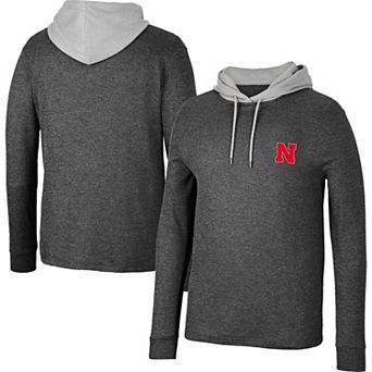Men's Colosseum Black Nebraska Huskers Ballot Waffle-Knit Thermal Long Sleeve Hoodie T-Shirt