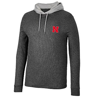 Men's Colosseum Black Nebraska Huskers Ballot Waffle-Knit Thermal Long Sleeve Hoodie T-Shirt