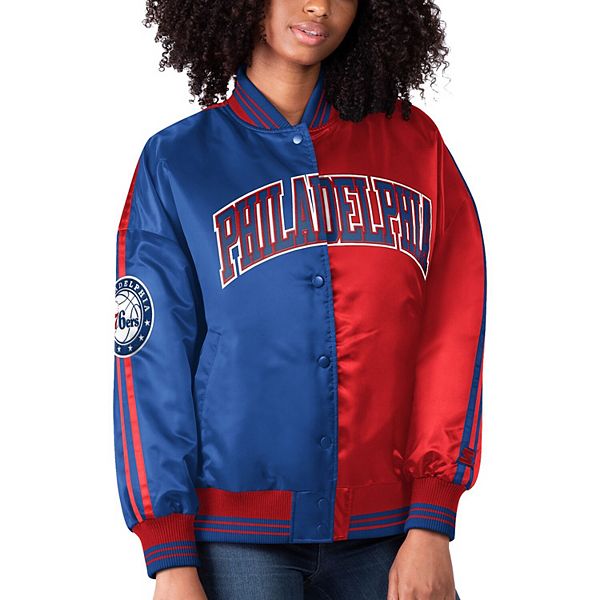 STARTER Womens Philadelphia Phillies Satin Varsity Jacket, Red, Medium