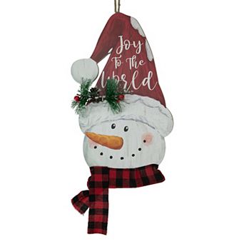 16.5" Joy to the World Snowman in Santa Hat Christmas Wall Decoration