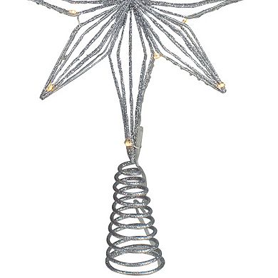13.75" LED Lighted B/O Silver Glittered Geometric Star Christmas Tree Topper - Warm White Lights