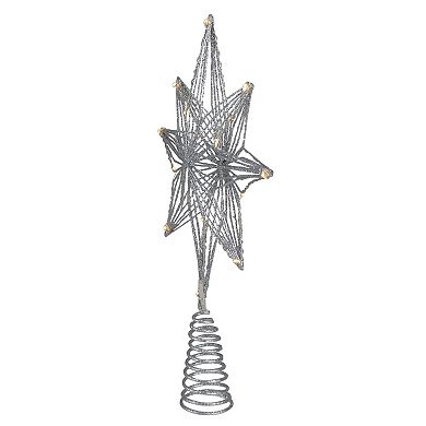 13.75" LED Lighted B/O Silver Glittered Geometric Star Christmas Tree Topper - Warm White Lights