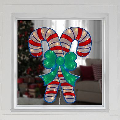 18.5" Lighted Double Candy Cane Christmas Window Silhouette