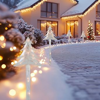 4 ct Lighted Christmas Tree Pathway Marker with Lawn Stakes White Wire - Clear Lights