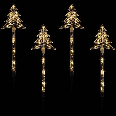 4ct Lighted Christmas Tree Pathway Marker with Lawn Stakes White Wire - Clear Lights