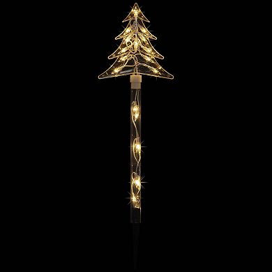 4ct Lighted Christmas Tree Pathway Marker with Lawn Stakes White Wire - Clear Lights