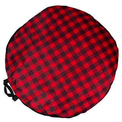30" Heavy Duty Red and Black Plaid Christmas Wreath Storage Bag with Handles