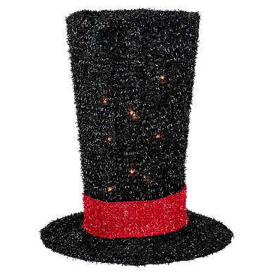 9.25" Lighted Black Tinsel Top Hat Christmas Tree Topper Clear Lights