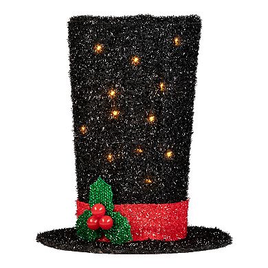 9.25" Lighted Black Tinsel Top Hat Christmas Tree Topper Clear Lights