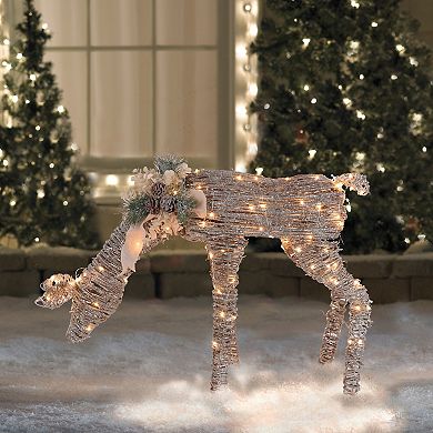 38" LED Drinking Rattan Deer Fawn Christmas Yard Decorations