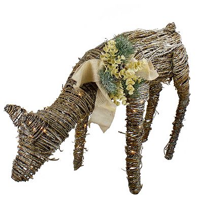 38" LED Drinking Rattan Deer Fawn Christmas Yard Decorations