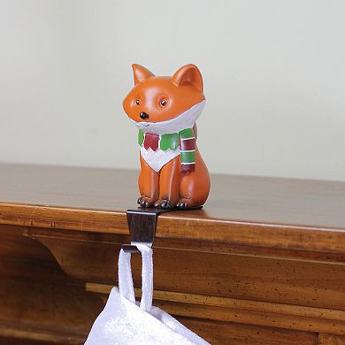 9" Standing Fox Wearing a Striped Scarf Christmas Stocking Holder