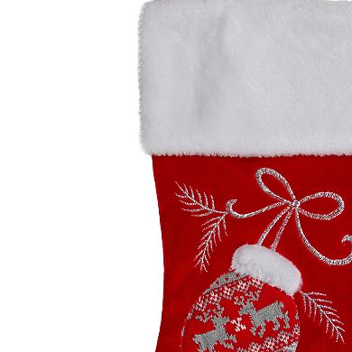 20.5-Inch Red and White Winter Mittens Embroidered Christmas Stocking