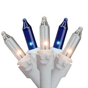 100 ct Blue and Clear Mini Icicle Christmas Lights 5.75ft White Wire