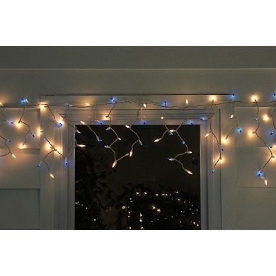 100ct Blue and Clear Mini Icicle Christmas Lights 5.75ft White Wire