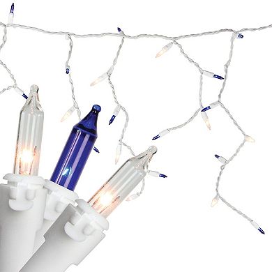 100ct Blue and Clear Mini Icicle Christmas Lights 5.75ft White Wire