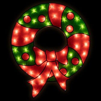 23" Lighted Red and Green Christmas Wreath Window Silhouette