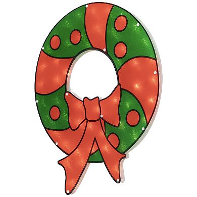 23" Lighted Red and Green Christmas Wreath Window Silhouette