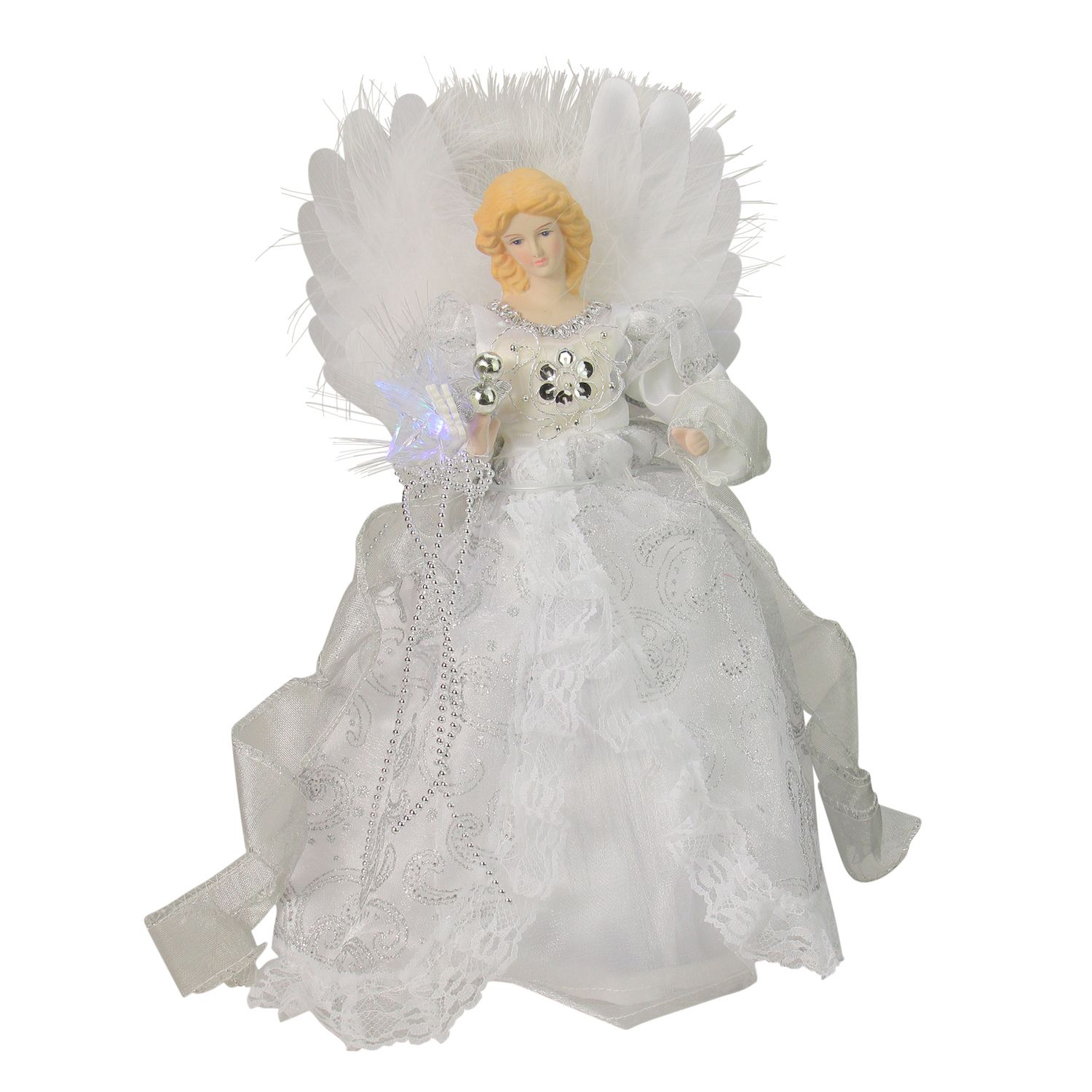 Northlight 12 Lighted Silver and White Angel with Wings Christmas Tree Topper - Clear Lights