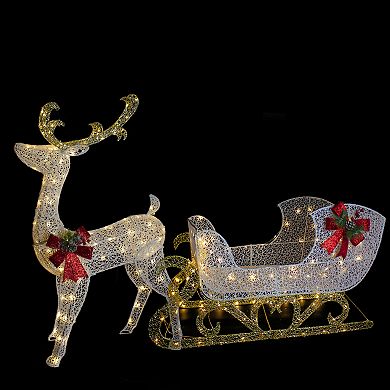 48" LED Lighted Glitter Reindeer with Sleigh Outdoor Christmas Decoration