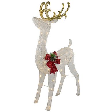 48" LED Lighted Glitter Reindeer with Sleigh Outdoor Christmas Decoration