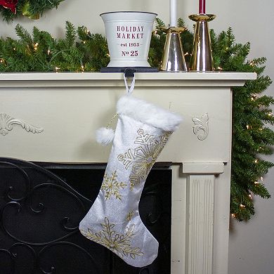 20" White with Gold Snowflakes Christmas Stocking with Cuff