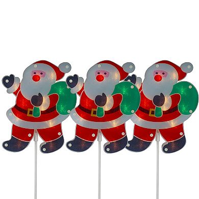 Set of 3 Lighted Holographic Santa Claus Christmas Pathway Markers 25"