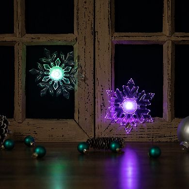 Set of 2 LED Lighted Icy Crystal Snowflake Christmas Window Decorations 5.5"