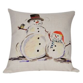 18" White and Orange Snow Couple Christmas Throw Pillow Cover
