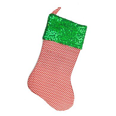 19" Red and Green Chevron Sequin Christmas Stocking