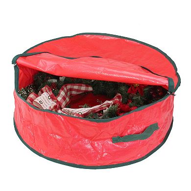 24” Red and Green Christmas Wreath Round Storage Bag