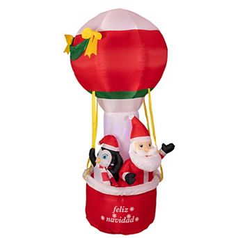 8' Lighted Inflatable Feliz Navidad Hot Air Balloon Outdoor Christmas Decoration