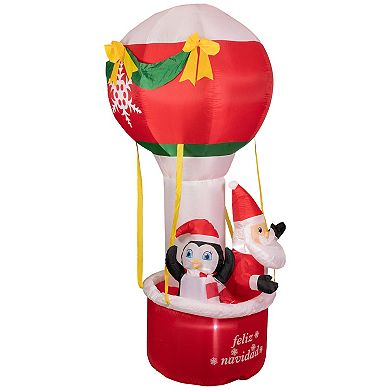 8' Lighted Inflatable Feliz Navidad Hot Air Balloon Outdoor Christmas Decoration