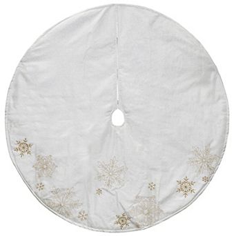 48" White with Gold Embroidered Snowflakes Christmas Tree Skirt