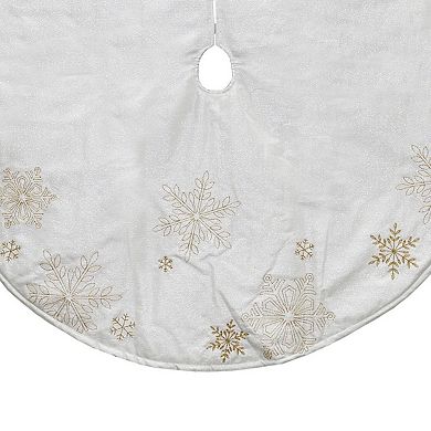 48" White with Gold Embroidered Snowflakes Christmas Tree Skirt